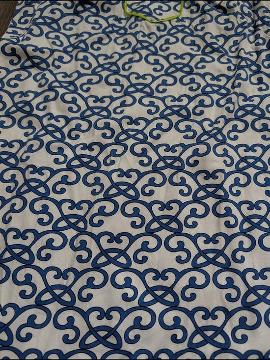 Vince Camuto Dress Womens Size 8 Blue White Print Sleeveless Shift Neon Trim - Picture 6 of 6